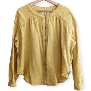 Free People We The Free Moving Mountains Slub Cotton Button Up Blouse Yellow XS